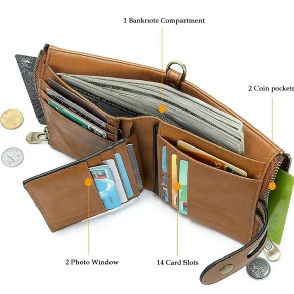 New Genuine Leather wallet Soft Bifold Rfid for Men - Picture 4 of 8